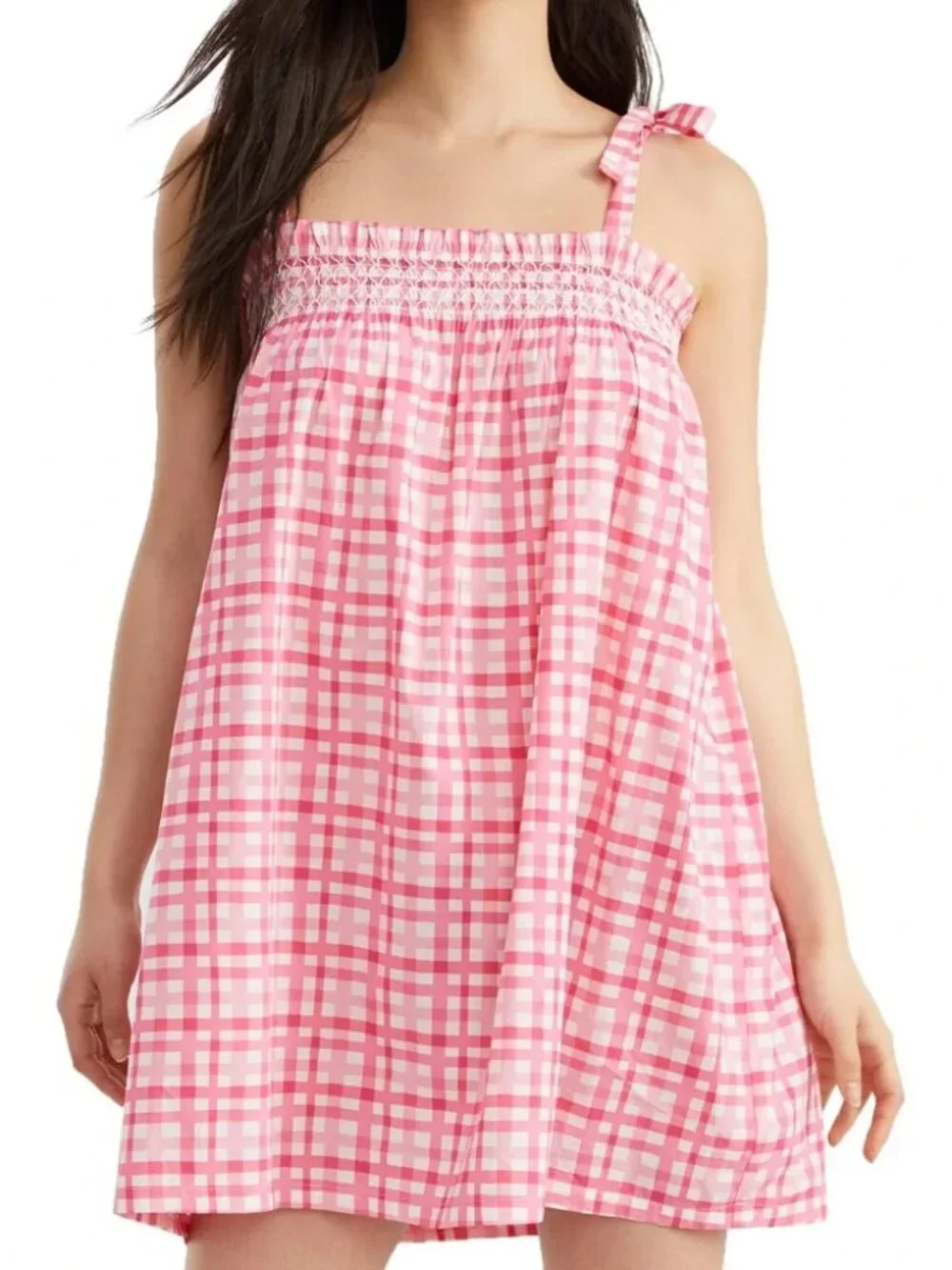 KATE SPADE Woven Lawn Chemise Painterly Plaid‎ Dress Womens Small Pink Gingham